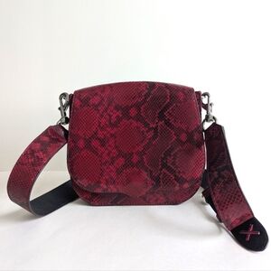 Rebecca Minkoff Sunday Saddle Leather Red Snake Print Shoulder Crossbody Bag